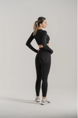 Dikişsiz Push-up Toparlayıcı Uzun Kollu Siyah Renk Spor Takım