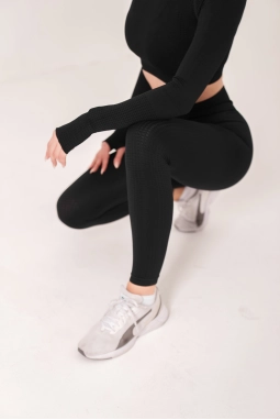 Dikişsiz Push-up Toparlayıcı Uzun Kollu Siyah Renk Spor Takım