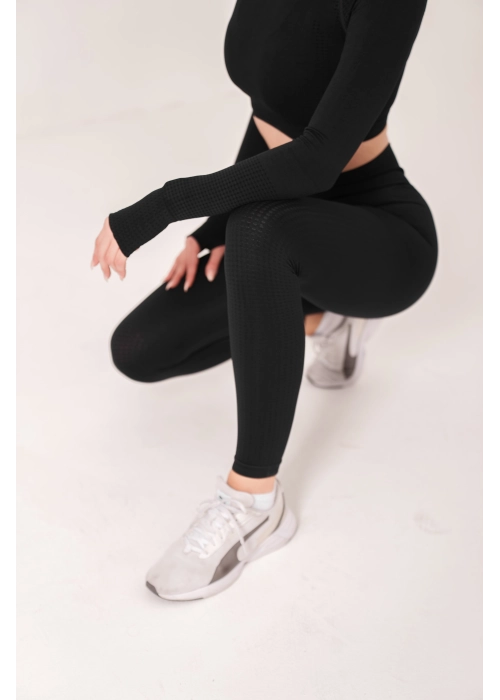 Dikişsiz Push-up Toparlayıcı Uzun Kollu Siyah Renk Spor Takım