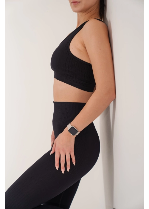 Dikişsiz Push-up Toparlayıcı Bra-Tayt Siyah Renk Spor Takım