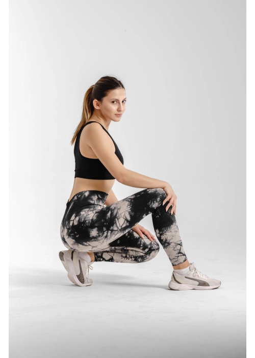 Dikişsiz Push-up Toparlayıcı Siyah Beyaz Batik Tayt