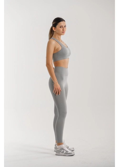 Dikişsiz Pusph-up Toparlayıcı Fitilli Spor Bra Gri Takım