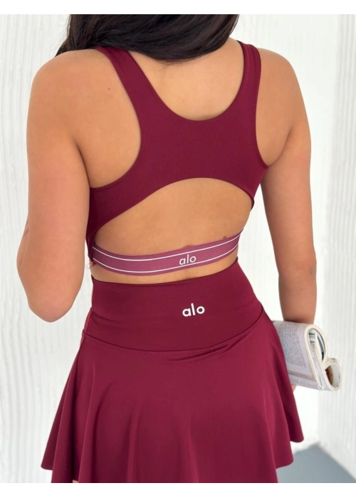 ALO YOGA Etek (Şortlu) & Büstiyer Takım Bordo - Tenis İçin Konforlu Mini Etek