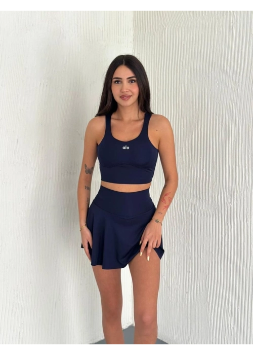 Alo Yoga Şortlu Etek Tulum Büstiyer Lacivert Takım