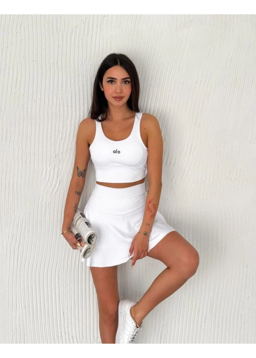 Alo Yoga Şortlu Etek Tulum Büstiyer Beyaz Takım