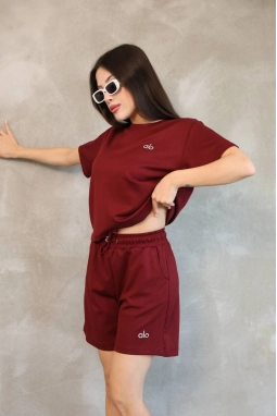 Alo Yoga Şort T-shirt Bordo Takım