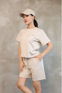 Alo Yoga Şort T-shirt Krem Takım