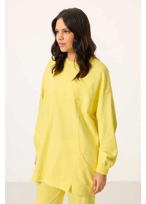 O Yaka Basic Oversize Kadın Limon Eşofman Tunik Takım