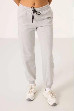 O Yaka Basic Oversize Kadın Gri Melanj Eşofman Tunik Takım