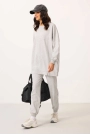 O Yaka Basic Oversize Kadın Gri Melanj Eşofman Tunik Takım
