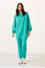 O Yaka Basic Oversize Deniz Yeşil Kadın Eşofman Tunik Takım 