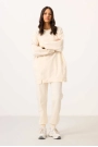 O Yaka Basic Oversize  Ekru Kadın Eşofman Tunik Takım
