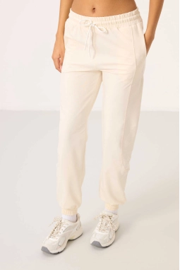 O Yaka Basic Oversize  Ekru Kadın Eşofman Tunik Takım