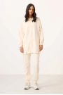 O Yaka Basic Oversize  Ekru Kadın Eşofman Tunik Takım