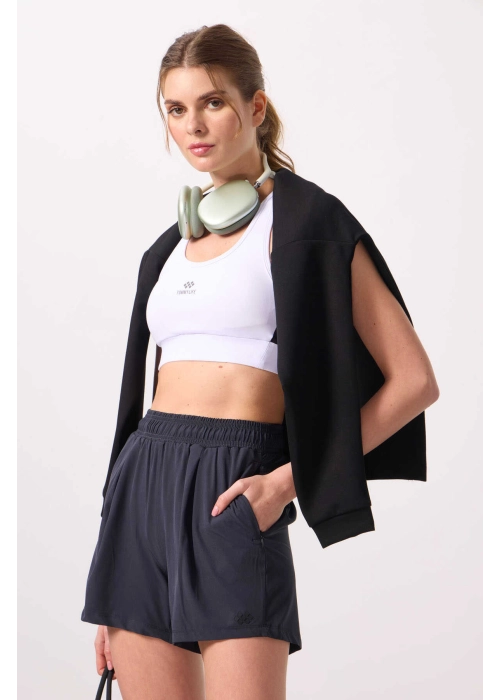 Femora Gizli Cep Fermuarlı Rahat Form Kadın Antrasit Şort 