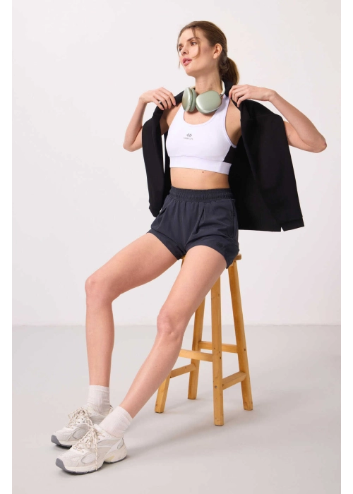 Femora Gizli Cep Fermuarlı Rahat Form Kadın Antrasit Şort 