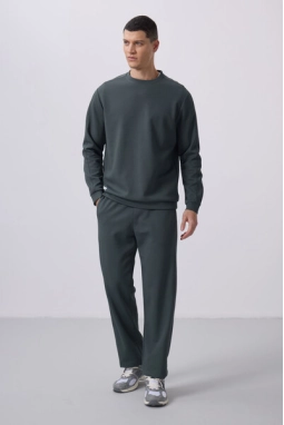 Femora Yüzeyi Dokulu Oversize Erkek Haki Eşofman Takım