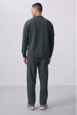 Femora Yüzeyi Dokulu Oversize Erkek Haki Eşofman Takım