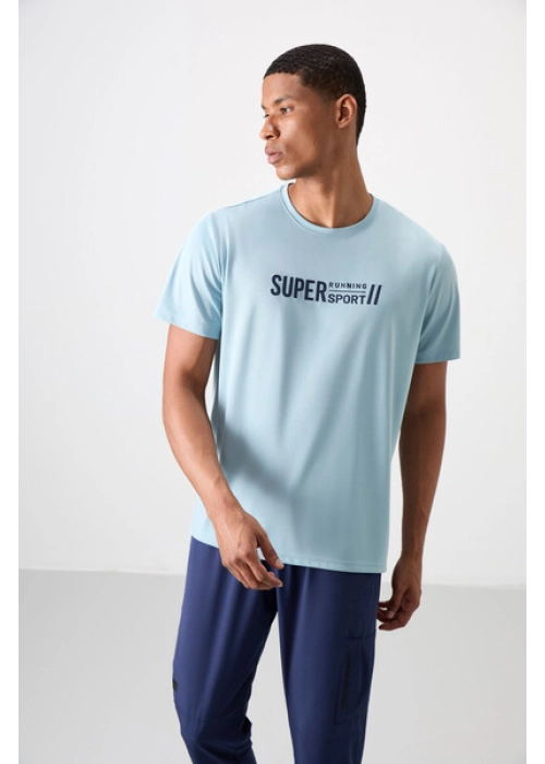 Femora Aktif Spor O Yaka T-Shirt | Nefes Alan Micro Pike Açık Mavi Erkek Tişört - Standart Kalıp