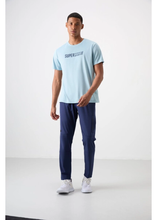 Femora Aktif Spor O Yaka T-Shirt | Nefes Alan Micro Pike Açık Mavi Erkek Tişört - Standart Kalıp