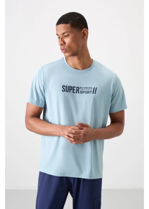 Femora Aktif Spor O Yaka T-Shirt | Nefes Alan Micro Pike Açık Mavi Erkek Tişört - Standart Kalıp
