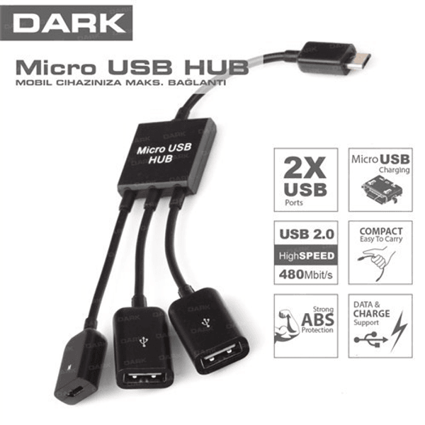 DARK 80cm DK-AC-USB2MICRO2 USB OTG Kablo Siyah