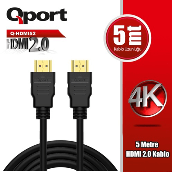 QPORT 5metre Q-HDMI52 HDMI Kablo 3D Gold 2.0V 4K 60HZ