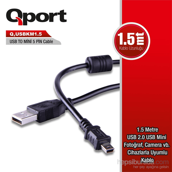 QPORT 1.5metre Q-USBKM1.5 USB Kamera ve Data Şarj Kablosu