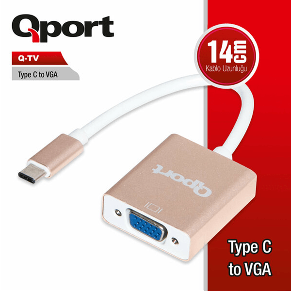 QPORT Q-TV 0.15metre Type-C & Vga Dişi Çevirici Adaptör 1080p
