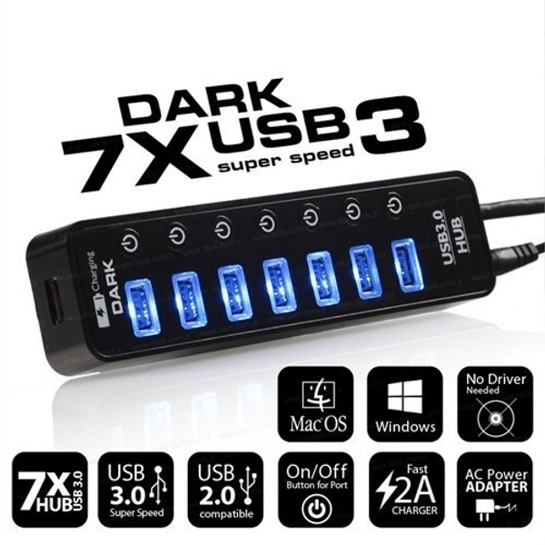 DARK DK-AC-USB371 7port USB 3.0 Siyah USB Çoklayıcı Hub Anahtarlı