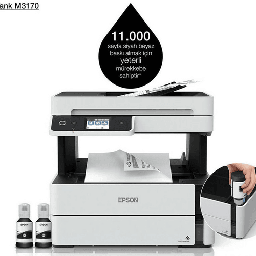 EPSON A4 Siyah EcoTank M3170 Çok Fonksiyonlu Faxlı Tanklı Dublex Yazıcı USB,Ethernet,Kablosuz