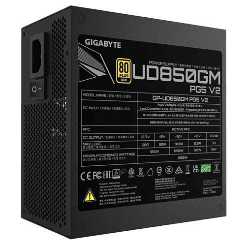 GIGABYTE 850W 80+ GOLD GP-UD850GM PG5 V2 Tam Modüler Power Supply