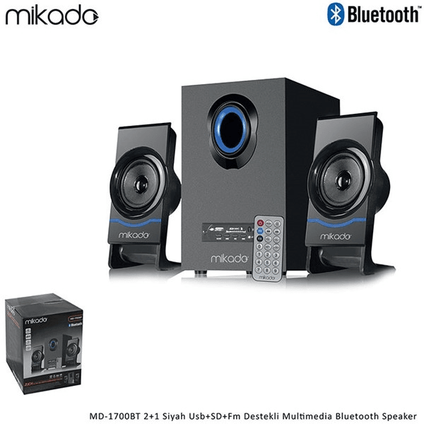 MIKADO MD-1700BT 2+1 Bluetooth+USB-SD-FM Siyah 16w Uzaktan Kumandalı Hoparlör