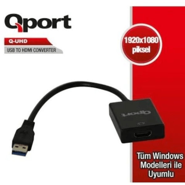 QPORT Q-UHD 0.15metre USB-HDMI Çevirici Adaptör Siyah