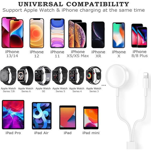 Codegen Apple Watch SE/8/7/6/5/4/3/2/1 ve İphone 14/13/12/11/Pro/Max Serisi Uyumlu 2in1 Şarj Kablosu Adaptörü Manyetik Şarj Aleti