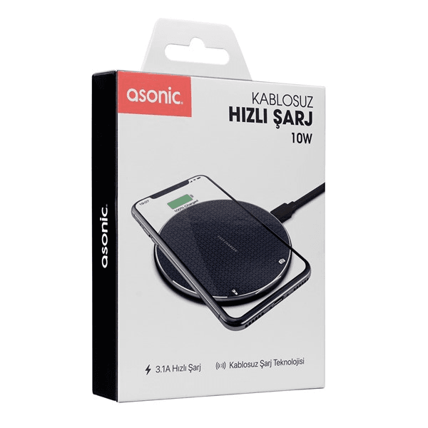 Asonic AS-W120 Hızlı 10W Masa Üstü Siyah Kablosuz Şarj Cihazı