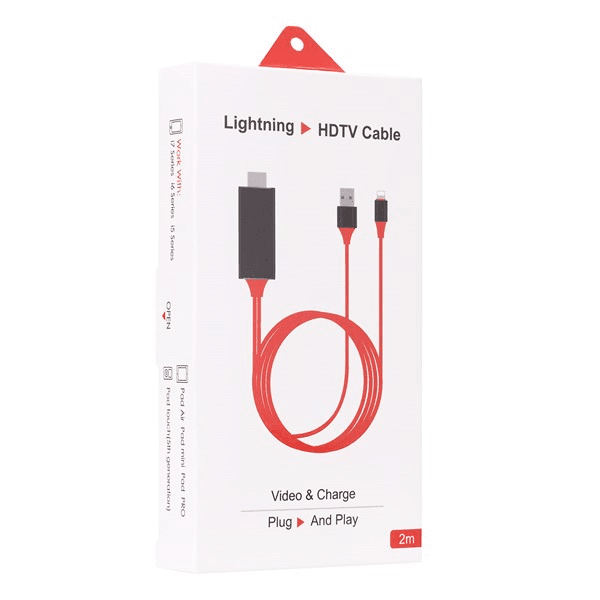 Hytech HY-XO53 Görüntü Aktarıcı Kırmızı/Siyah Lightning to HDMI + USB 2m Mobil Telefon Uyumlu Kablo