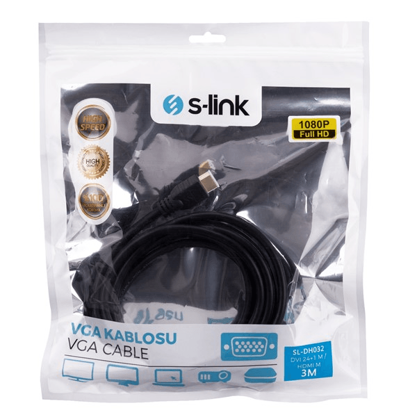 S-link SL-DH032 DVI 24+1 M to HDMI M 3m Kablo