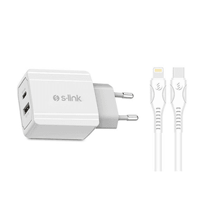 S-link Swapp SW-C1110X 1USB+1 Type-C 18W PD Kablo Hızlı Beyaz Ev Şarj Adaptör