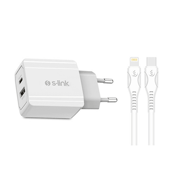 S-link Swapp SW-C1110X 1USB+1 Type-C 18W PD Kablo Hızlı Beyaz Ev Şarj Adaptör