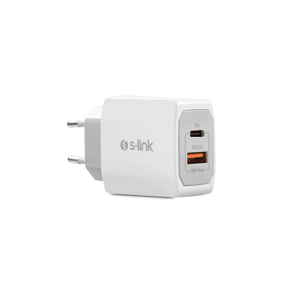 S-link Swapp SW-C1110X 1USB+1 Type-C 18W PD Kablo Hızlı Beyaz Ev Şarj Adaptör