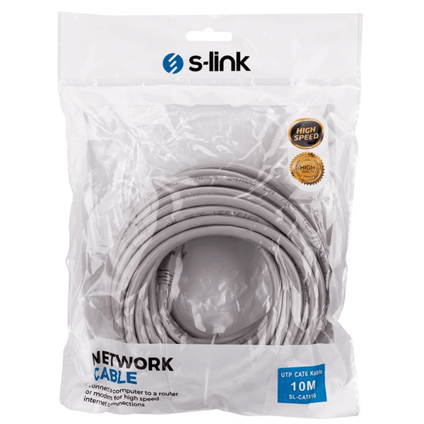 S-link SL-CAT610 10m Gri CAT6 Patch Kablo