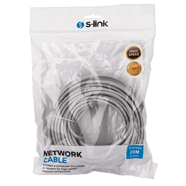 S-link SL-CAT20 20m RJ-45 Gri Cat5 Patch Kablo