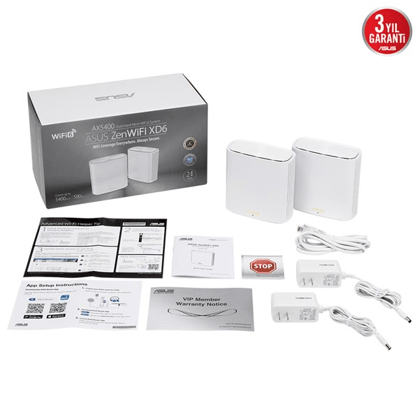 ASUS ZEN WIFI XD6S-W AX5400 WIFI-6 EV OFİS TİPİ ROUTER BEYAZ 2-li paket
