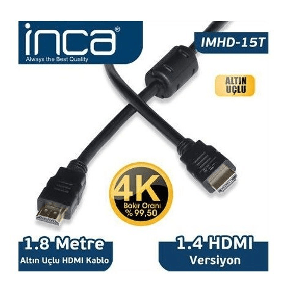 INCA IMHD-15T 1.8metre HDMI Görüntü Kablosu Gold 1.4v 4K