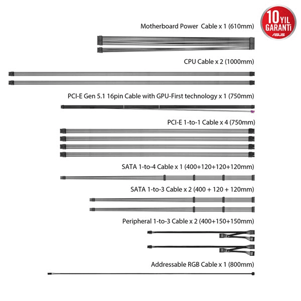 ASUS 1200W 80+ PLATINUM ROG THOR 1200P2 Tam Modüler Power Supply