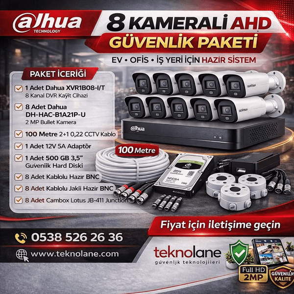 Dahua 8 Kameralı AHD Kamera Seti