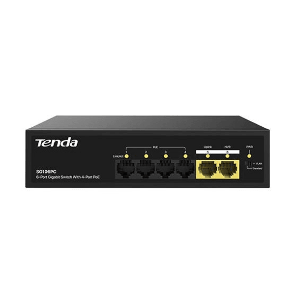 TENDA 6port-4port PoE 55w 2-Uplink Gigabit Yönetilemez Switch SG106PC