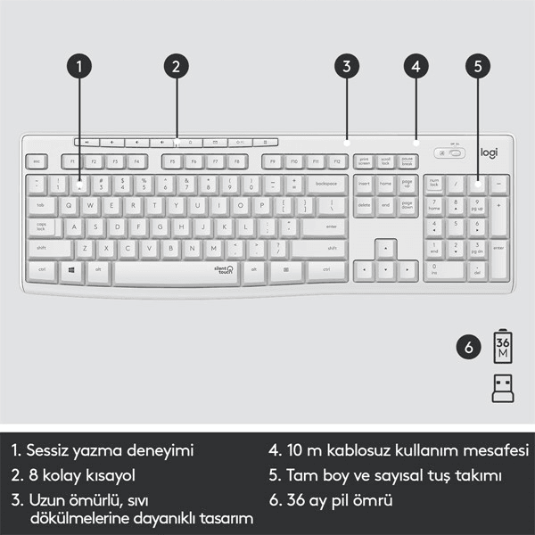 LOGITECH MK295 Kablosuz Q Trk Beyaz Klavye - Mouse Set (920-010089)