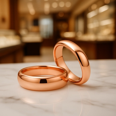 14 Ayar 6 mm Rose Altın Klasik Bombeli Alyans Çifti